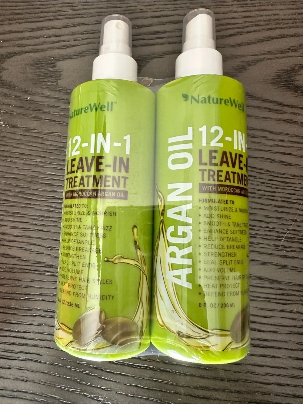 NatureWell Moroccan Argan Oil 12‑in‑1 Leave‑In Treatment – Two Pack (8 oz each)